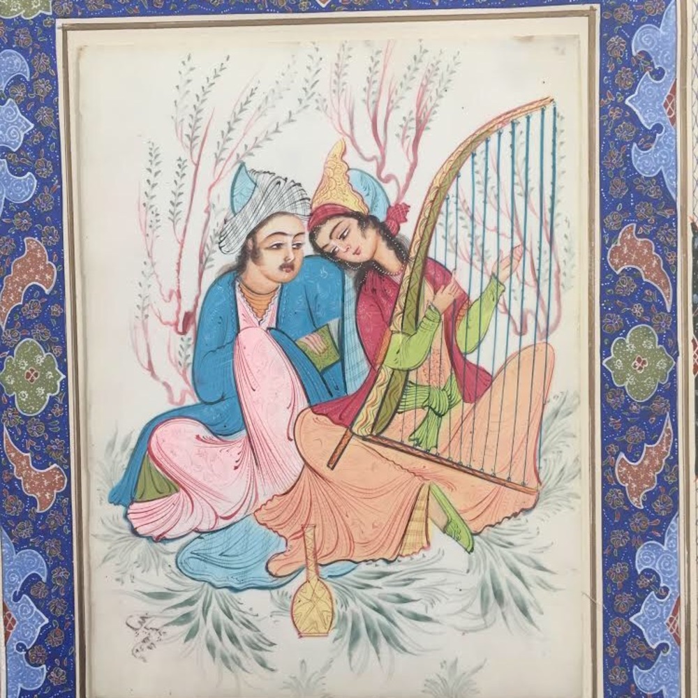 Antique Early Safavid painting with frame.